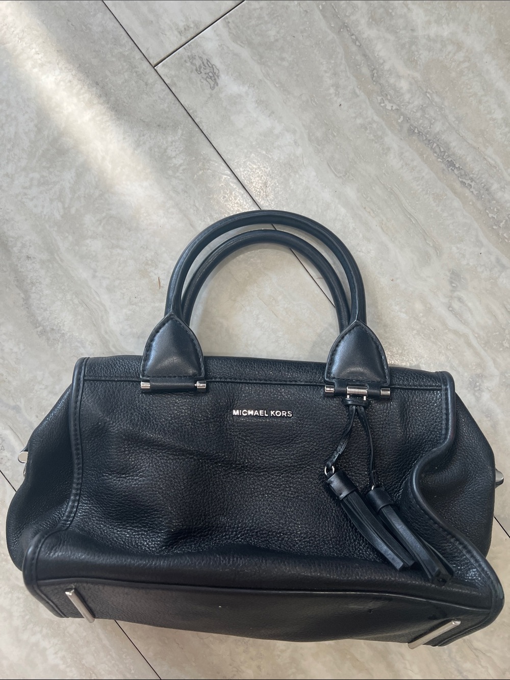 Michael Kors Black Pebbled Leather Satchel with Tassel
